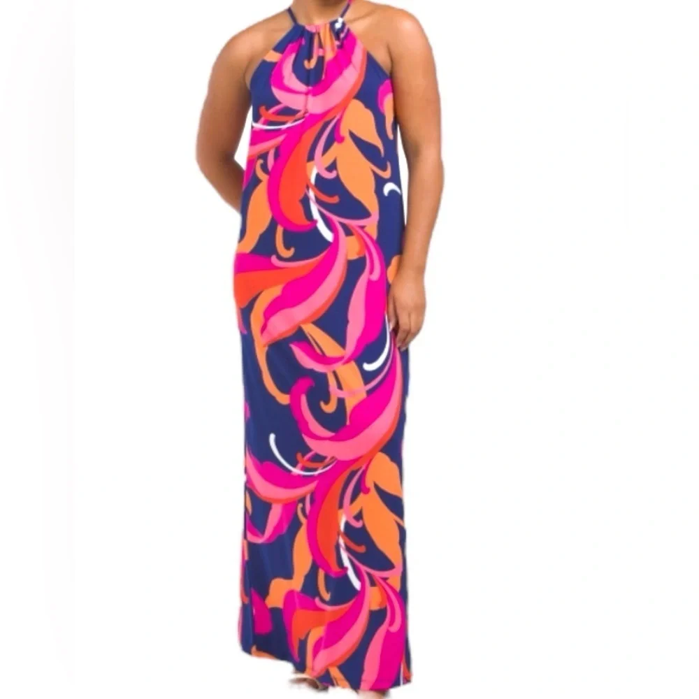 TRINA TURK NWT MILAN SCROLLING FLORAL MAXI DRESS MEDIUM HALTER NECK - Picture 2 of 9
